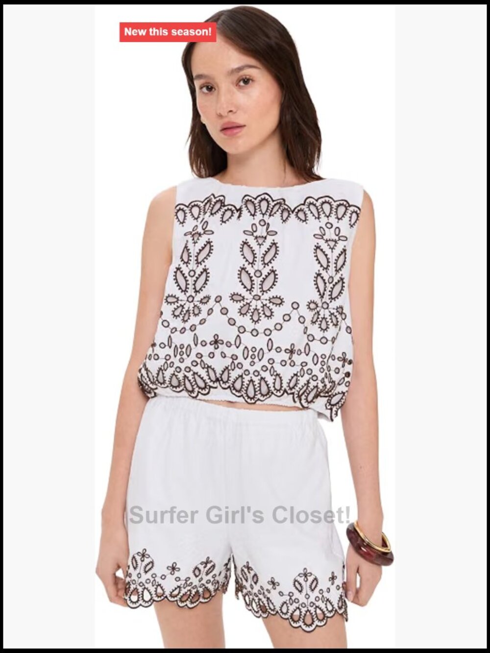 Embroidered Sleeveless Bubble Top Poplin Cotton Womens Blouse